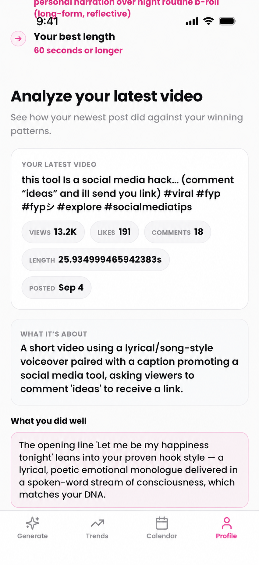 Scrollo AI feedback on your latest video